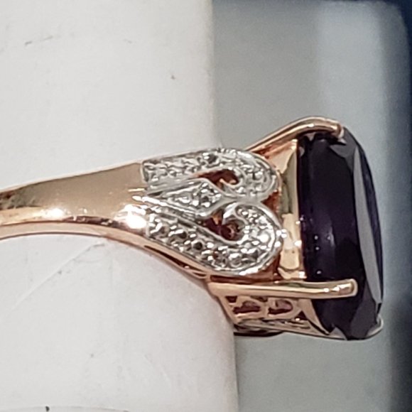 Lusaka Amethyst & White Zircon ring in 14k Rose Gold over 925 SS size 8 6.75ct - Picture 6 of 7